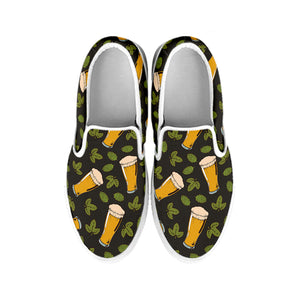 Beer Hop Cone And Leaf Pattern Print White Slip On Shoes