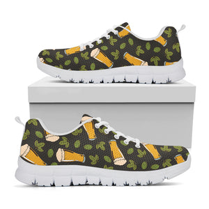 Beer Hop Cone And Leaf Pattern Print White Sneakers