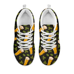 Beer Hop Cone And Leaf Pattern Print White Sneakers