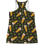 Beer Hop Cone And Leaf Pattern Print Women's Racerback Tank Top