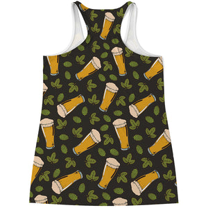 Beer Hop Cone And Leaf Pattern Print Women's Racerback Tank Top