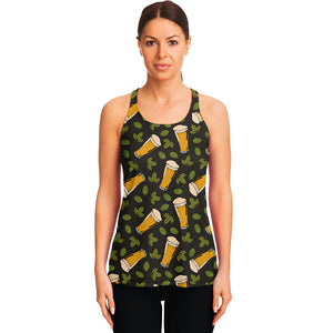 Beer Hop Cone And Leaf Pattern Print Women's Racerback Tank Top