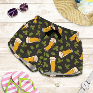 Beer Hop Cone And Leaf Pattern Print Women's Shorts