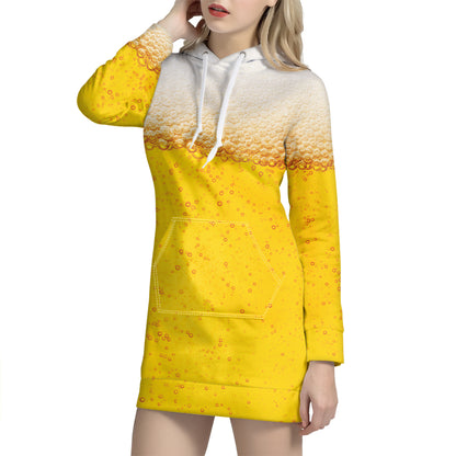 Beer With Foam Print Hoodie Dress