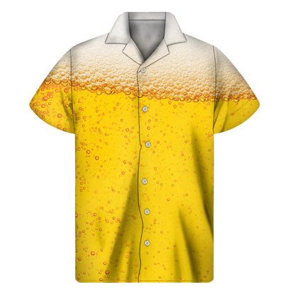 Beer With Foam Print Men's Short Sleeve Shirt
