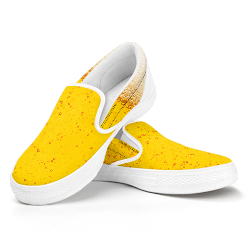 Beer With Foam Print White Slip On Shoes