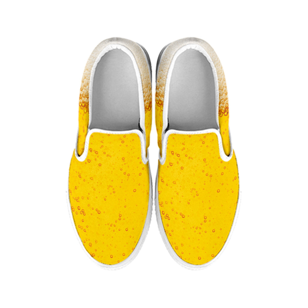 Beer With Foam Print White Slip On Shoes