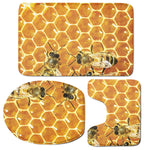 Bees And Honeycomb Print 3 Piece Bath Mat Set