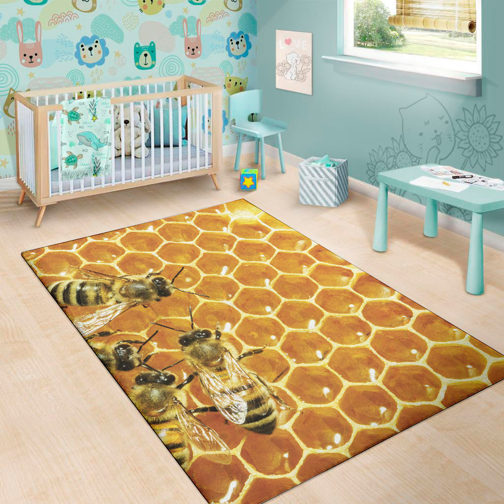 Bees And Honeycomb Print Area Rug
