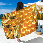 Bees And Honeycomb Print Beach Sarong Wrap
