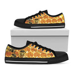 Bees And Honeycomb Print Black Low Top Shoes