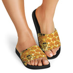 Bees And Honeycomb Print Black Slide Sandals