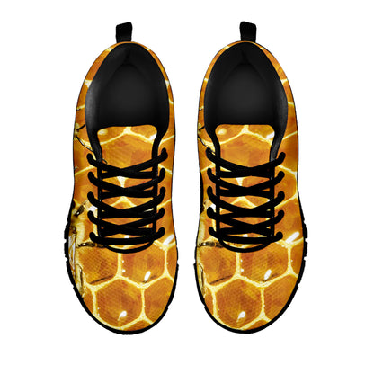 Bees And Honeycomb Print Black Sneakers