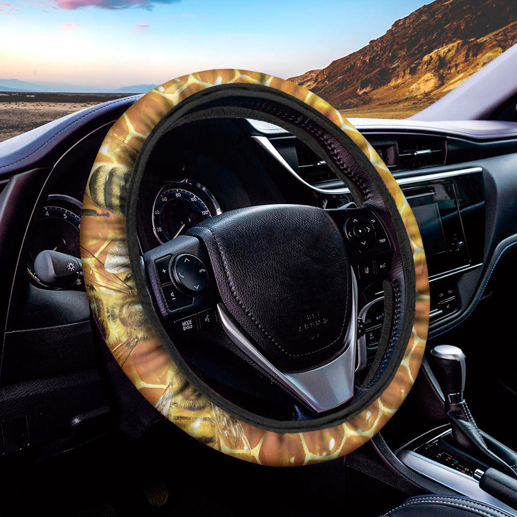 Bees And Honeycomb Print Car Steering Wheel Cover