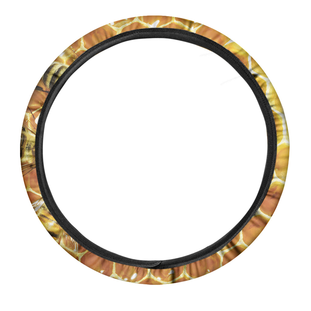 Bees And Honeycomb Print Car Steering Wheel Cover