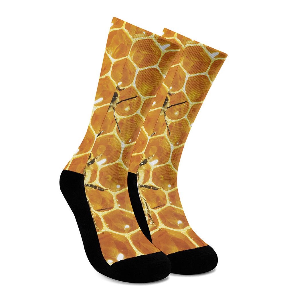 Bees And Honeycomb Print Crew Socks