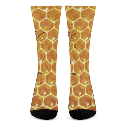 Bees And Honeycomb Print Crew Socks