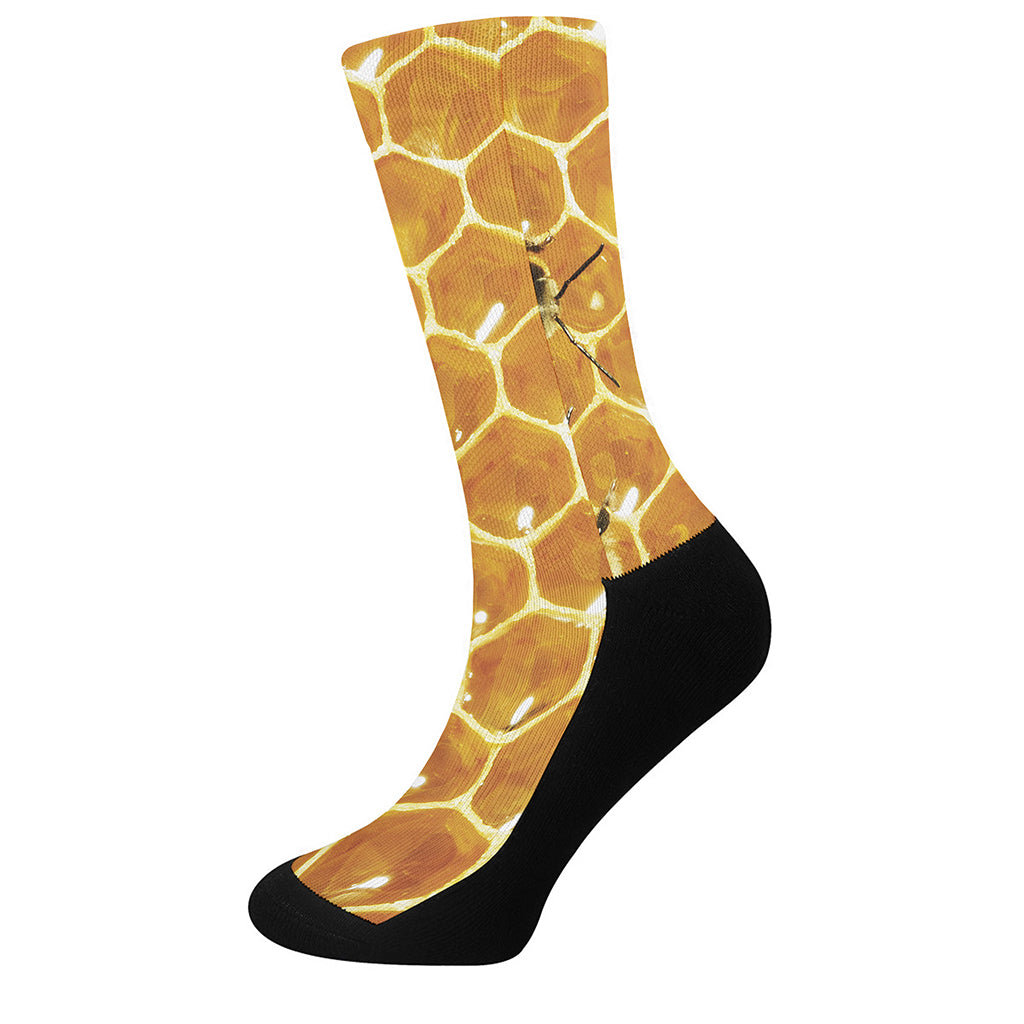 Bees And Honeycomb Print Crew Socks