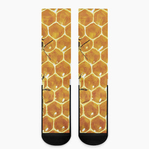 Bees And Honeycomb Print Crew Socks