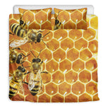 Bees And Honeycomb Print Duvet Cover Bedding Set