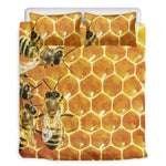 Bees And Honeycomb Print Duvet Cover Bedding Set