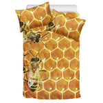 Bees And Honeycomb Print Duvet Cover Bedding Set