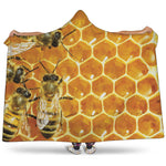 Bees And Honeycomb Print Hooded Blanket