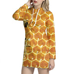 Bees And Honeycomb Print Hoodie Dress