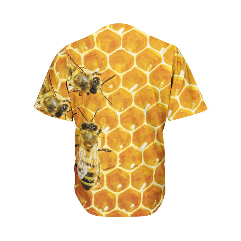 Bees And Honeycomb Print Men's Baseball Jersey