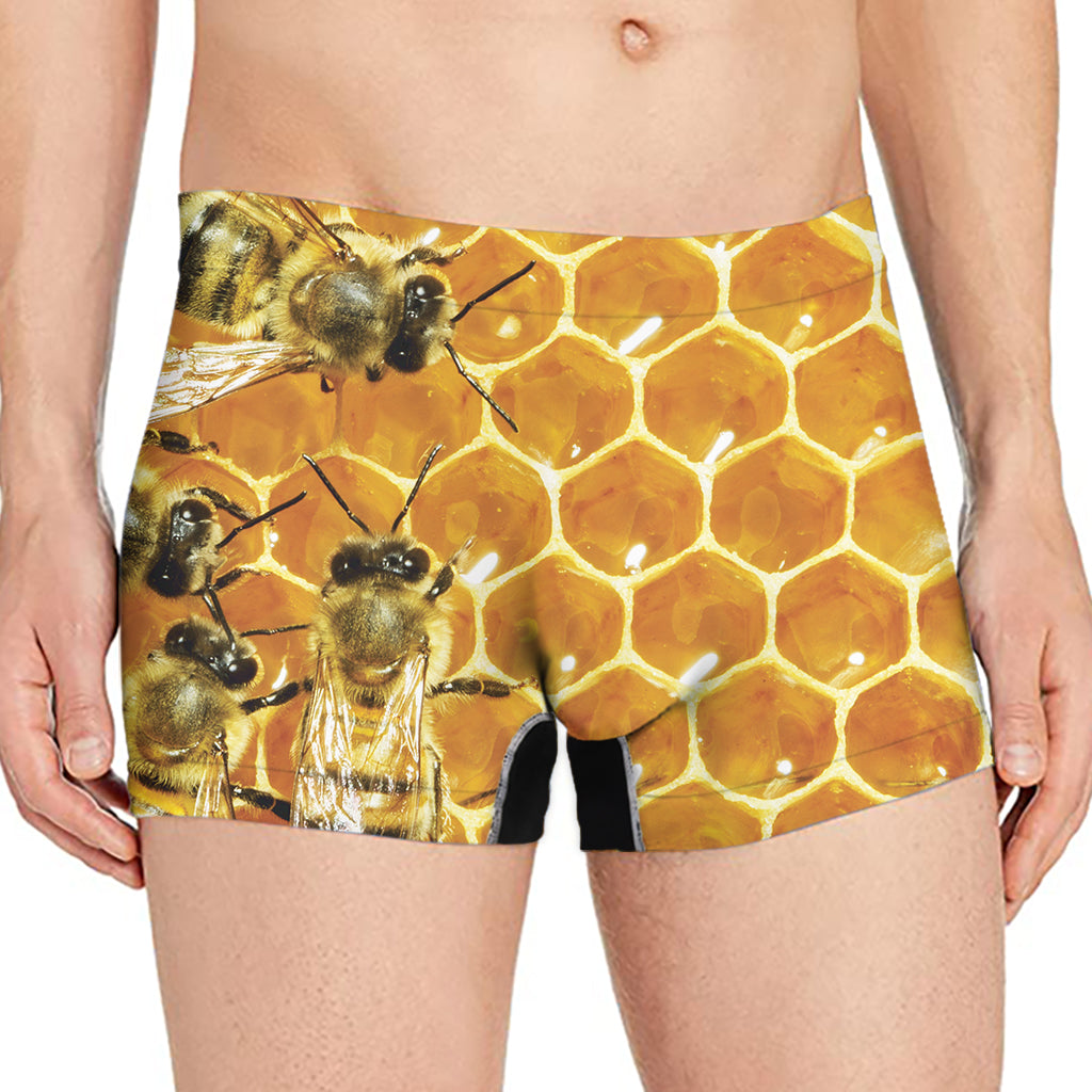 Bees And Honeycomb Print Men's Boxer Briefs