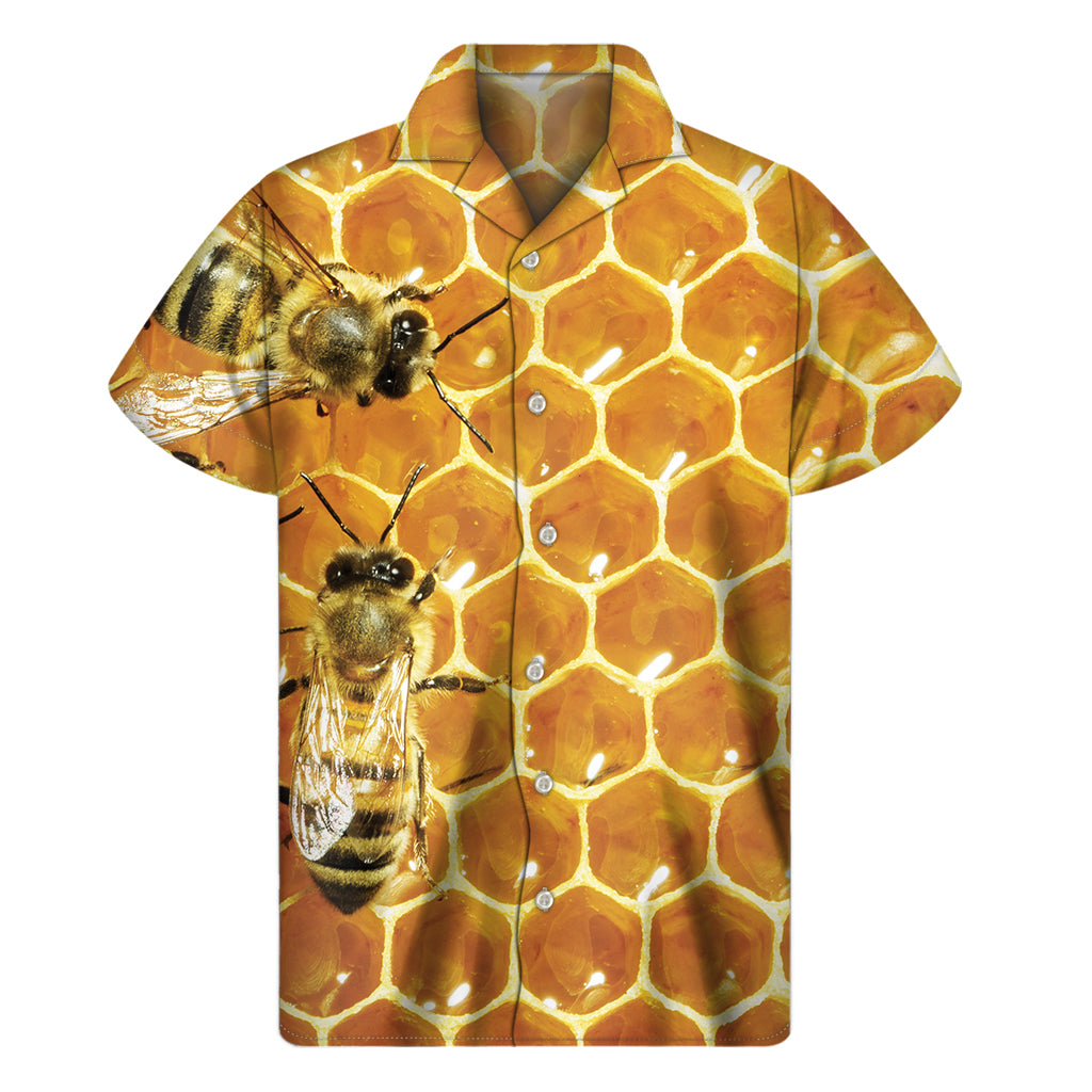 Bees And Honeycomb Print Men's Short Sleeve Shirt