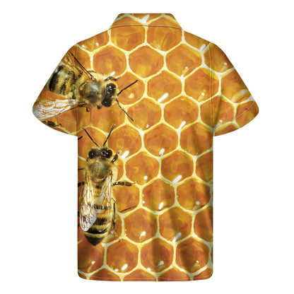 Bees And Honeycomb Print Men's Short Sleeve Shirt