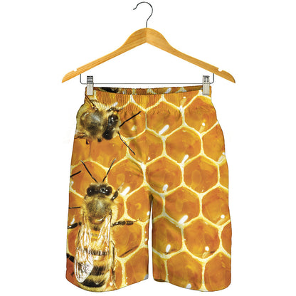 Bees And Honeycomb Print Men's Shorts