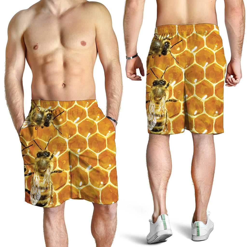 Bees And Honeycomb Print Men's Shorts