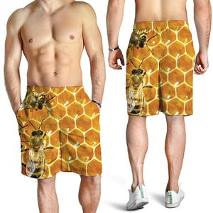 Bees And Honeycomb Print Men's Shorts