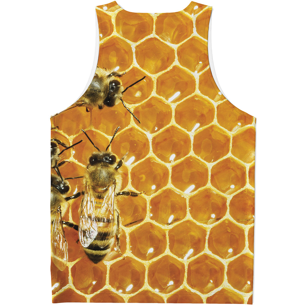 Bees And Honeycomb Print Men's Tank Top