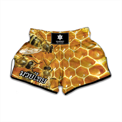 Bees And Honeycomb Print Muay Thai Boxing Shorts