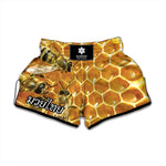 Bees And Honeycomb Print Muay Thai Boxing Shorts