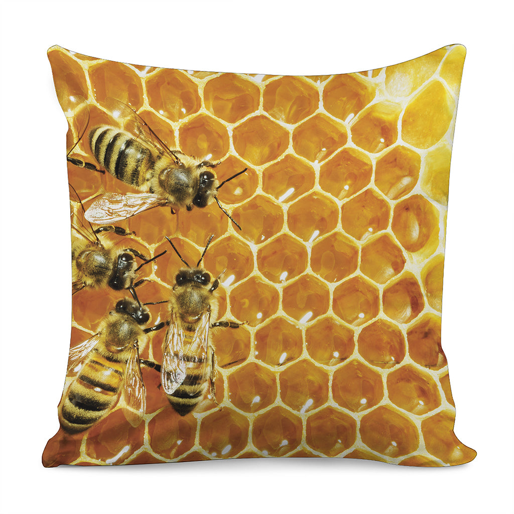 Bees And Honeycomb Print Pillow Cover