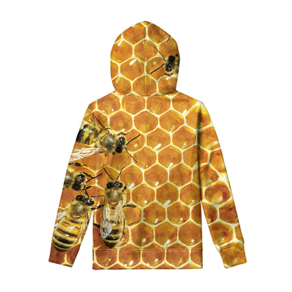Bees And Honeycomb Print Pullover Hoodie