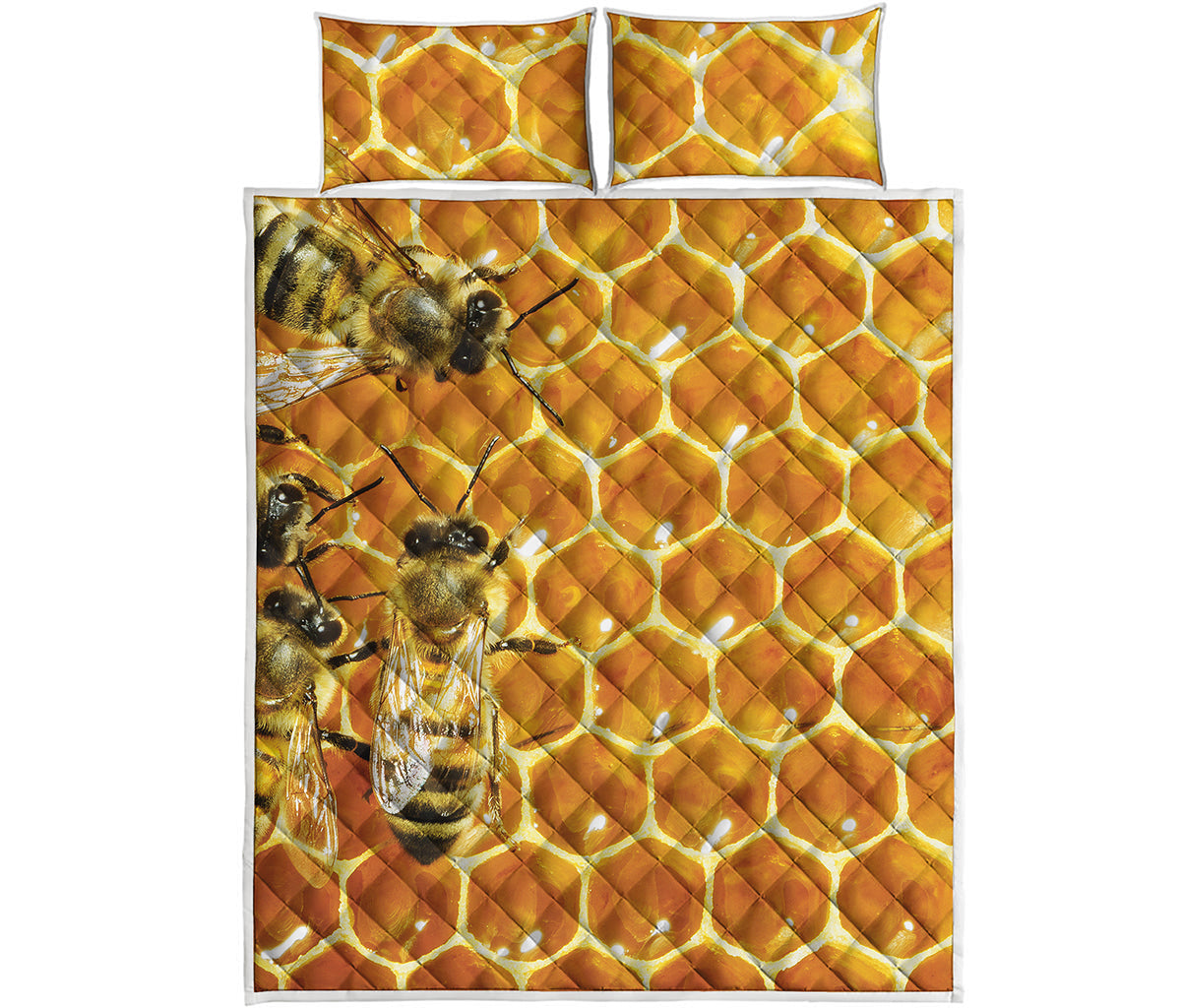 Bees And Honeycomb Print Quilt Bed Set
