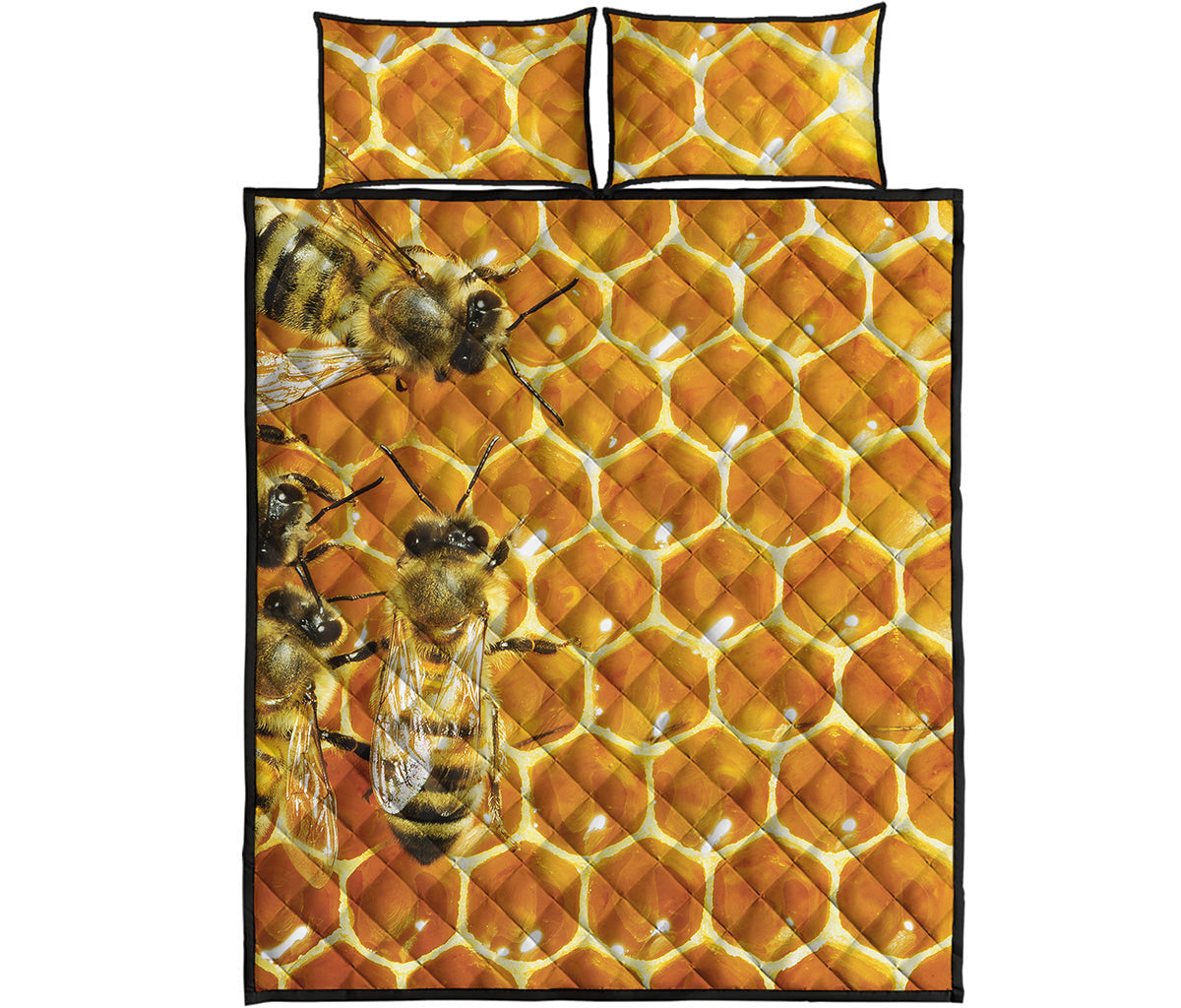 Bees And Honeycomb Print Quilt Bed Set