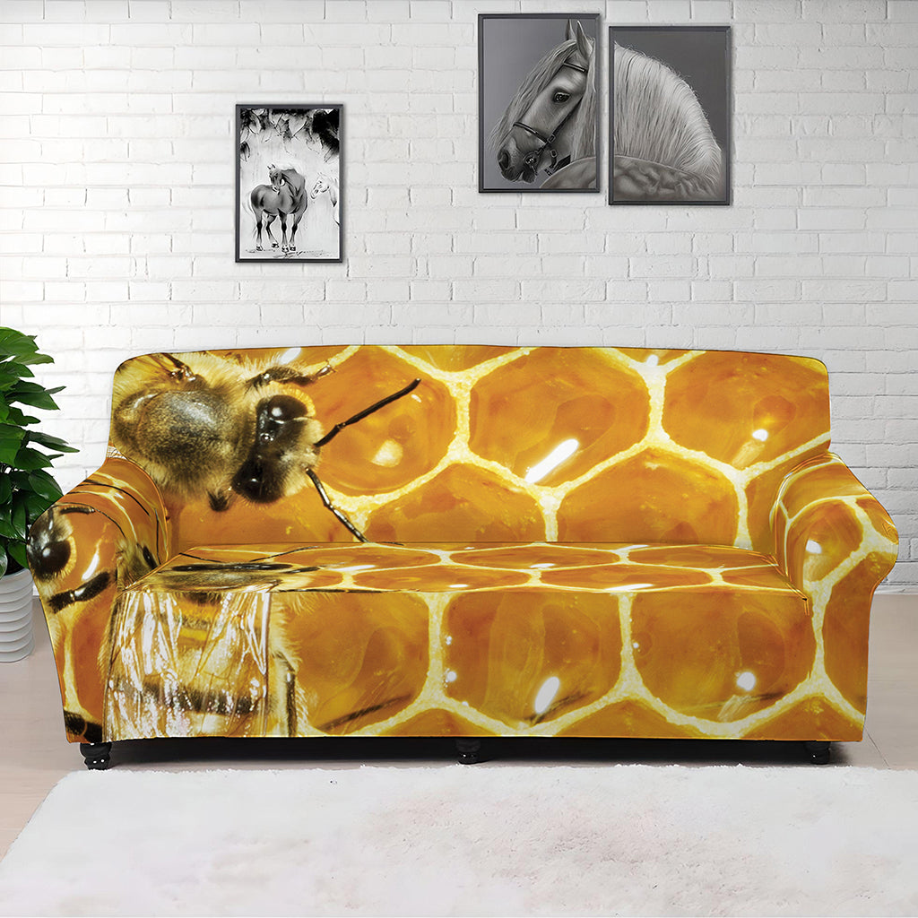 Bees And Honeycomb Print Sofa Cover