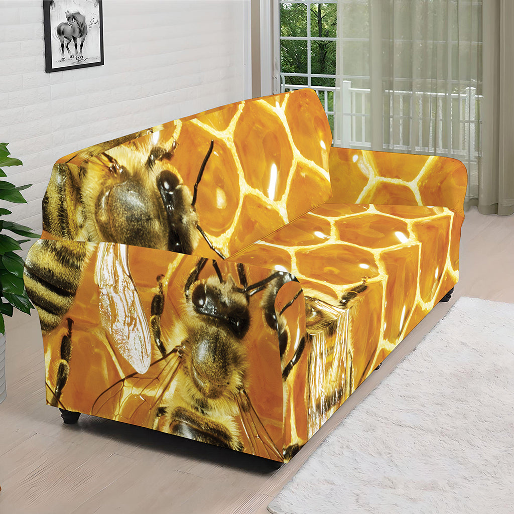 Bees And Honeycomb Print Sofa Cover