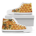 Bees And Honeycomb Print White High Top Shoes