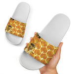 Bees And Honeycomb Print White Slide Sandals