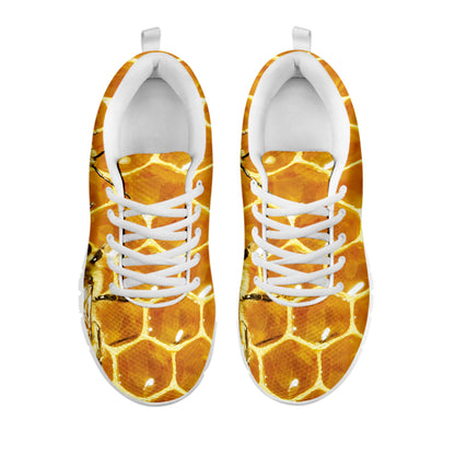 Bees And Honeycomb Print White Sneakers