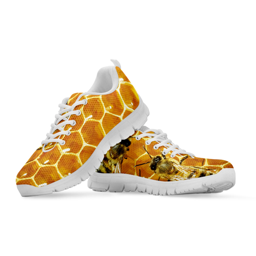 Bees And Honeycomb Print White Sneakers