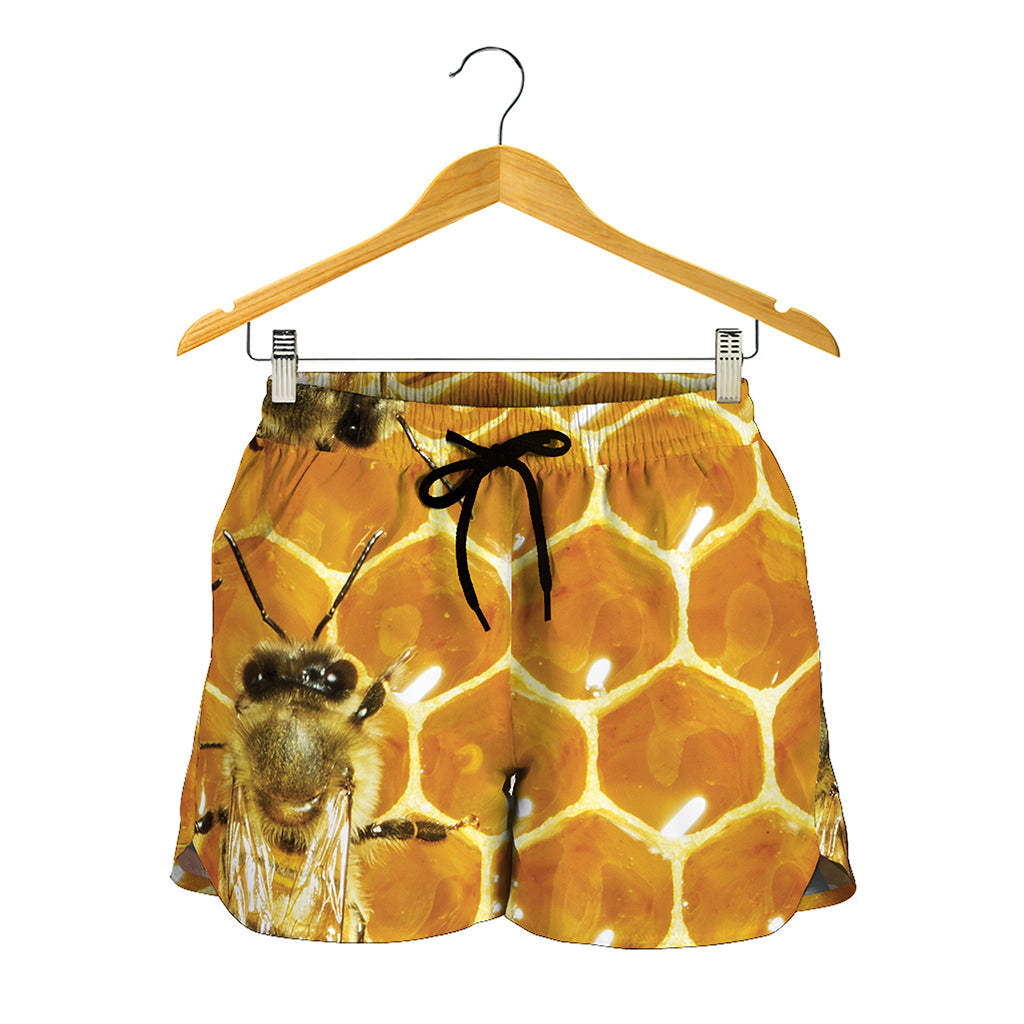 Bees And Honeycomb Print Women's Shorts