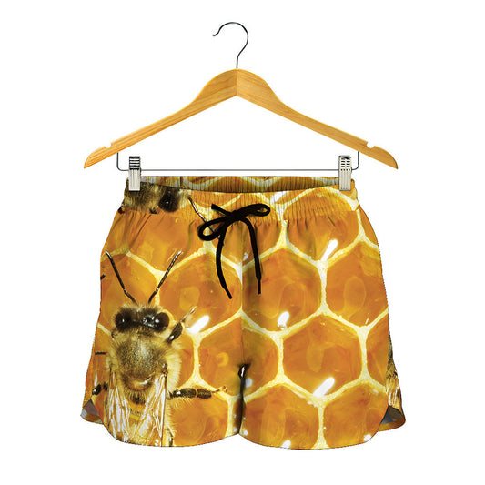 Bees And Honeycomb Print Women's Shorts